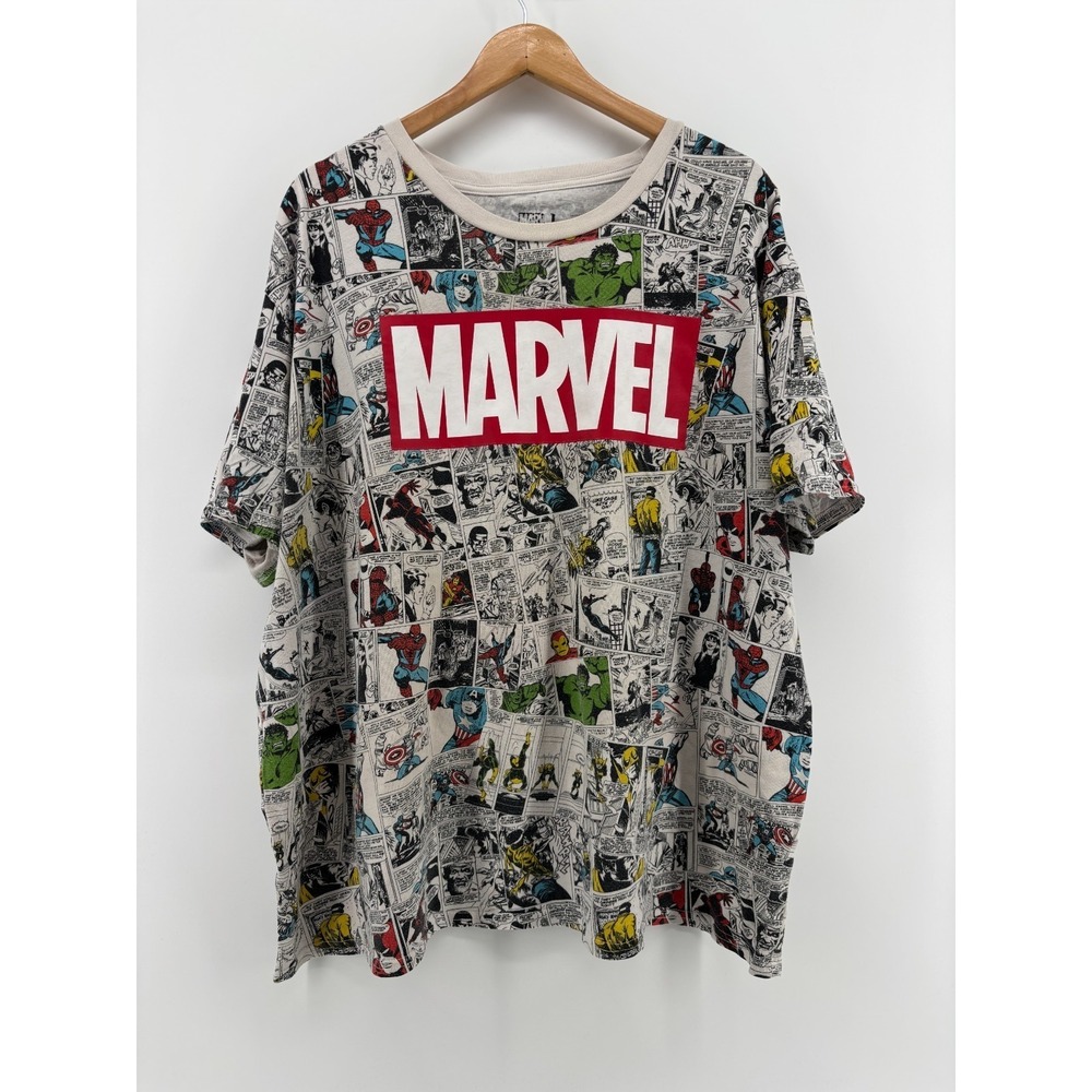 Marvel Comics All Over Print Graphic Tee Mens XL Black White Short Sleeve Shirt